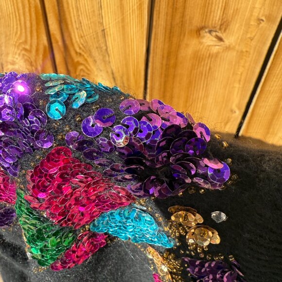 Vintage 80s Climax Black Lambswool Angora Bright Sequin Sweater | Size M/L - Picture 14 of 15